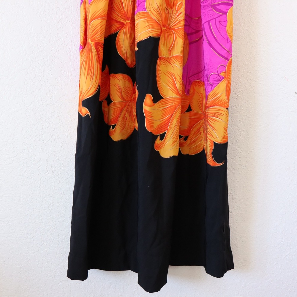 Vintage Handsewn Micronesian Dress Floral Orange Pink Square Neck Puff Sleeve - Picture 3 of 15